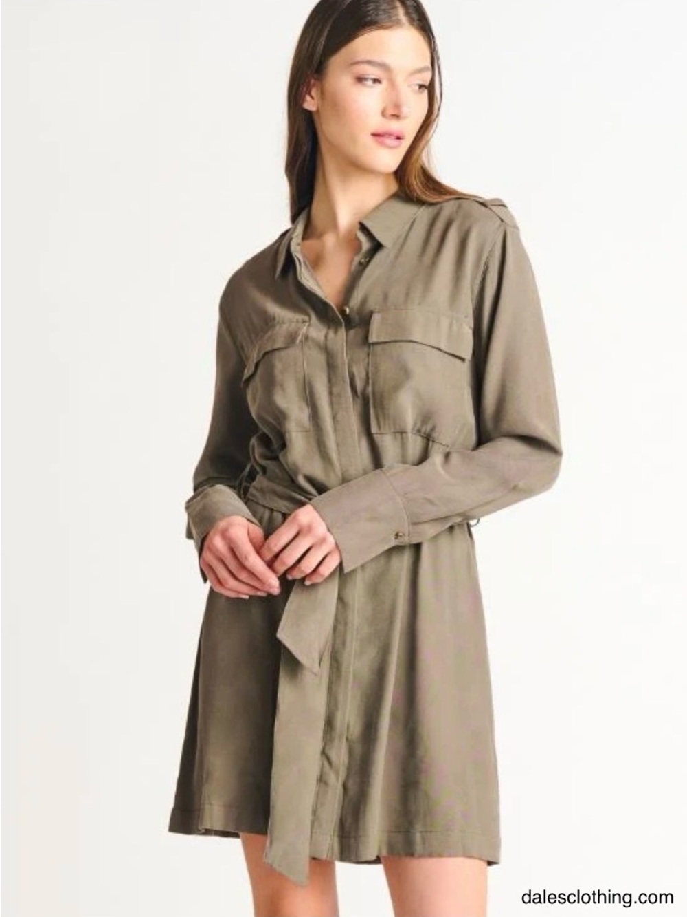 Dex Olive Trench Coat Dress with Self-Tie Belt